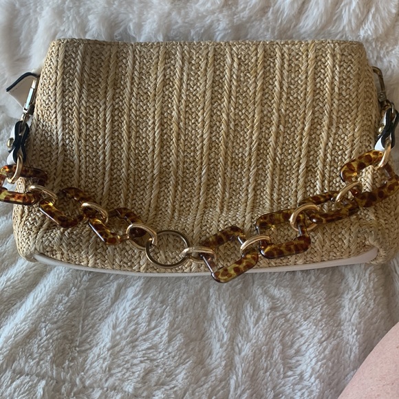 Sondra Roberts Squared straw and white leather handbag EUC - Picture 9 of 9